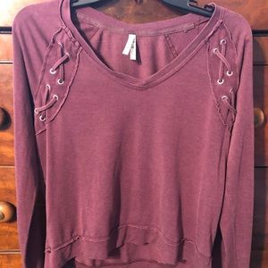 Mudd Long Sleeve Maroon V Neck Shirt